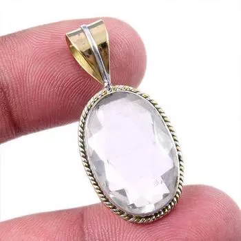 Natural Crystal Quartz Gemstone 925 Solid Silver Two Tone Pendant 1.50 L5z01