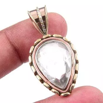 Natural Crystal Quartz Gemstone 925 Solid Silver Two Tone Pendant 1.50 y4z39
