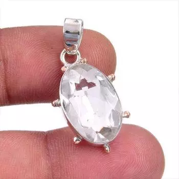 Natural Crystal Quartz Gemstone 925 Solid Sterling Silver Pendant 1.25 H6N99