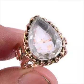 Natural Crystal Quartz Gemstone Two Tone 925 Sterling Silver Gift Ring S.6 Z8l32