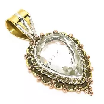 Natural Crystal Quartz Two Tone 925 Solid Sterling Silver Pendant 1.50 K2u49