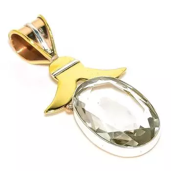 Natural Crystal Quartz Two Tone 925 Solid Sterling Silver Pendant 1.75 W4t03
