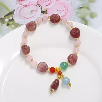Natural crystal stone bracelet Aquamarine strawberry crystal moonstone bracelet women s versatile Mori retro hand jewelry