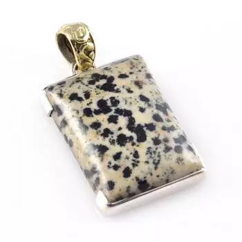Natural Dalmatian Jasper Gemstone 925 Sterling Silver Two Tone Pendant 1.3 h4P77