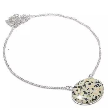 Natural Dalmation Jasper Gemstone 925 Sterling Silver Jewelry Necklace 18 q6b02