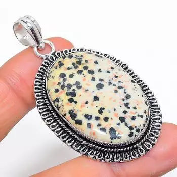 Natural Dalmation Jasper Handmade 925 Sterling Silver Pendant 2.25 u7C86