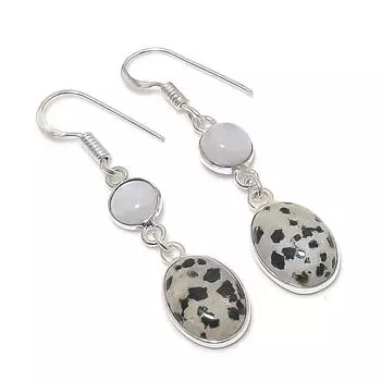 Natural Dalmation Jasper, Moonstone 925 Sterling Silver Earring 1.89 W0t70