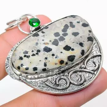 Natural Dalmation Jasper, Peridot 925 Sterling Silver Gift Pendant 2.21 L8G26