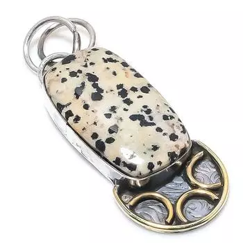 Natural Dalmation Jasper Stone 925 Sterling Silver Two Tone Pendant 2.09 F9C63