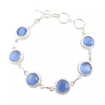 Natural Dark Blue Cat s Eye Gemstone 925 Sterling Silver Handmade Women Bracelet RB-9-32