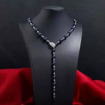 Natural deep-sea shell pearl long necklace, high-end temperament elegant zircon adjustable women s autumn and winter sweater hanging chain