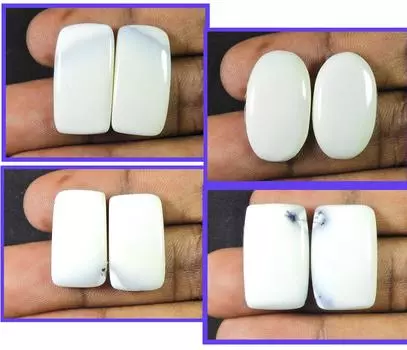 Natural Dendrite Agate Mix Matched 4Pair Cabochon Loose Gemstone Lot 22-25MM RQ-1031