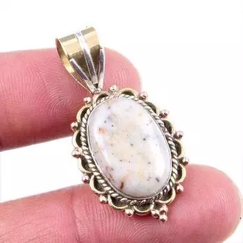 Natural Dendrite Opal 925 Solid Sterling Silver TwoTone Gift Pendant 1.5 g2o80