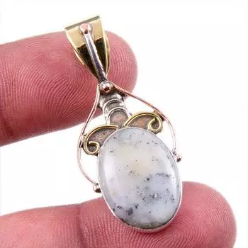 Natural Dendrite Opal 925 Solid Sterling Silver Gift TwoTone Pendant 1.75 m6Q25