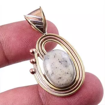 Natural Dendrite Opal 925 Solid Sterling Silver Gift TwoTone Pendant 1.75 d9C69