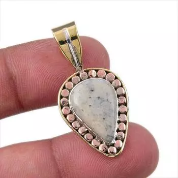 Natural Dendrite Opal 925 Solid Sterling Silver Gift TwoTone Pendant 1.50 c8z84