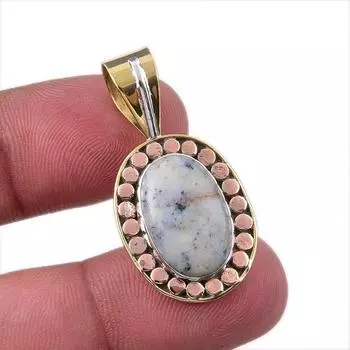 Natural Dendrite Opal 925 Solid Sterling Silver Gift TwoTone Pendant 1.50 Z5s38