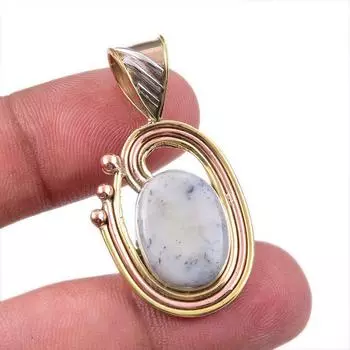 Natural Dendrite Opal 925 Solid Sterling Silver Gift TwoTone Pendant 1.50 P1i52