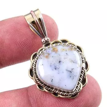Natural Dendrite Opal 925 Solid Sterling Silver Gift TwoTone Pendant 1.25 g2t25