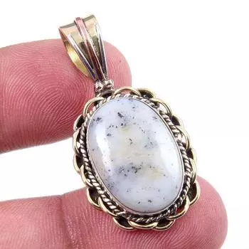 Natural Dendrite Opal 925 Solid Sterling Silver Gift TwoTone Pendant 1.50 P2B85