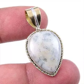 Natural Dendrite Opal 925 Solid Sterling Silver Gift TwoTone Pendant 1.50 H7r25