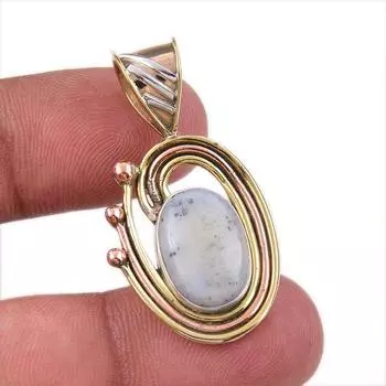 Natural Dendrite Opal 925 Solid Sterling Silver Gift TwoTone Pendant 1.50 T3u17