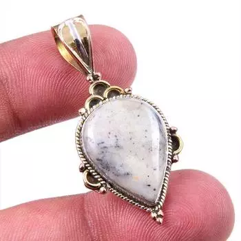 Natural Dendrite Opal 925 Solid Sterling Silver Gift TwoTone Pendant 1.75 K3d61