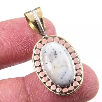 Natural Dendrite Opal 925 Solid Sterling Silver Gift TwoTone Pendant 1.50 r1A08