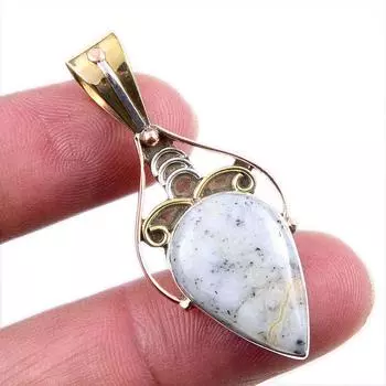 Natural Dendrite Opal 925 Solid Sterling Silver Gift TwoTone Pendant 1.75 r2Y58