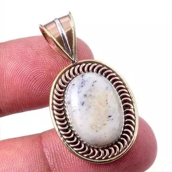 Natural Dendrite Opal 925 Solid Sterling Silver Gift TwoTone Pendant 1.50 e3o46