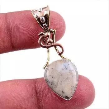 Natural Dendrite Opal 925 Solid Sterling Silver Gift TwoTone Pendant 1.75 M8O69