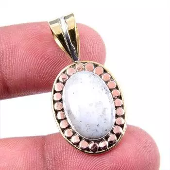 Natural Dendrite Opal 925 Solid Sterling Silver Gift TwoTone Pendant 1.25 Y7W98