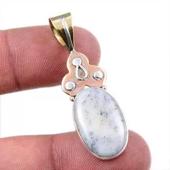 Natural Dendrite Opal 925 Solid Sterling Silver Gift TwoTone Pendant 1.75 F7l41