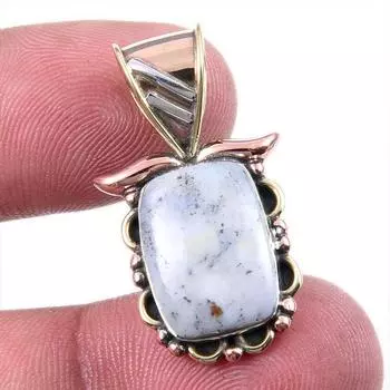 Natural Dendrite Opal 925 Solid Sterling Silver Gift TwoTone Pendant 1.25 k5v36