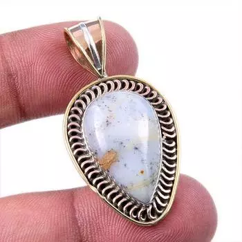 Natural Dendrite Opal 925 Solid Sterling Silver Gift TwoTone Pendant 1.50 s3C53