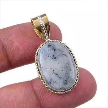 Natural Dendrite Opal 925 Solid Sterling Silver Gift TwoTone Pendant 1.50 y4R86