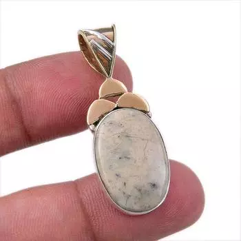 Natural Dendrite Opal 925 Solid Sterling Silver Gift TwoTone Pendant 1.50 r6U63