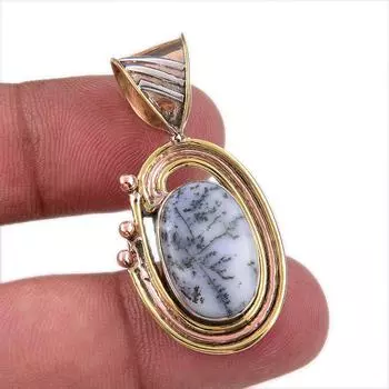 Natural Dendrite Opal 925 Solid Sterling Silver Gift TwoTone Pendant 1.50 E5O18