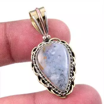Natural Dendrite Opal 925 Solid Sterling Silver Gift TwoTone Pendant 1.50 M9P43