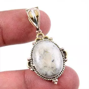 Natural Dendrite Opal 925 Solid Sterling Silver TwoTone Gift Pendant 1.5 E7K18