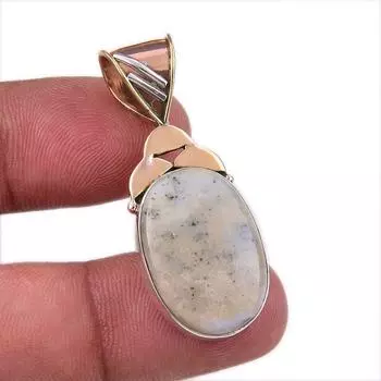 Natural Dendrite Opal 925 Solid Sterling Silver Gift TwoTone Pendant 1.75 D7Y59