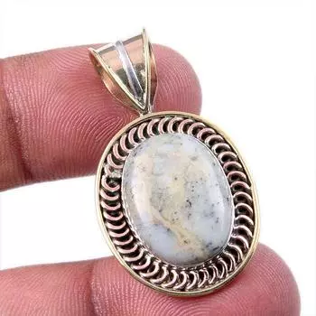 Natural Dendrite Opal 925 Solid Sterling Silver Gift TwoTone Pendant 1.50 D8J06
