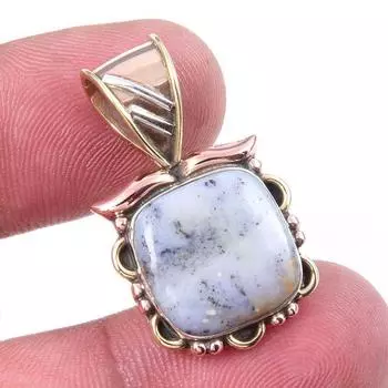 Natural Dendrite Opal 925 Solid Sterling Silver Gift TwoTone Pendant 1.25 u7B80
