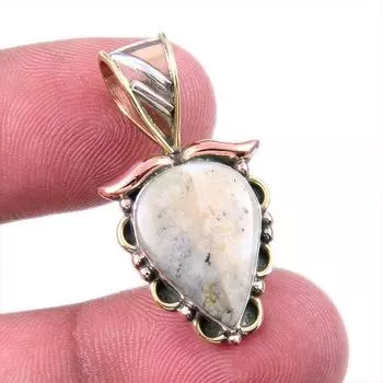 Natural Dendrite Opal 925 Solid Sterling Silver Gift TwoTone Pendant 1.25 M4I98