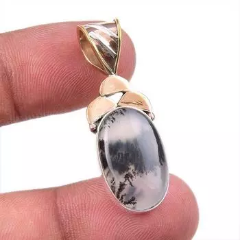 Natural Dendrite Opal 925 Solid Sterling Silver Gift TwoTone Pendant 1.50 F4e10