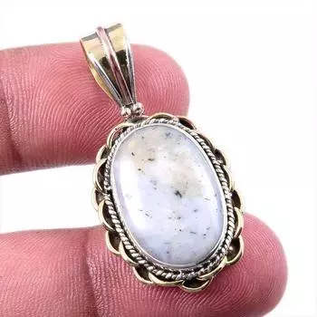 Natural Dendrite Opal 925 Solid Sterling Silver Gift TwoTone Pendant 1.50 H8Z01