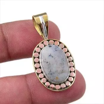Natural Dendrite Opal 925 Solid Sterling Silver Gift TwoTone Pendant 1.50 m1s28