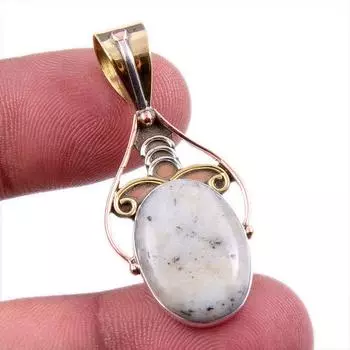 Natural Dendrite Opal 925 Solid Sterling Silver TwoTone Gift Pendant 1.5 u6Y58