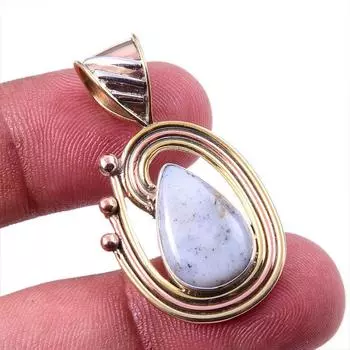 Natural Dendrite Opal 925 Solid Sterling Silver Gift TwoTone Pendant 1.50 c4Z08