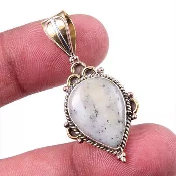 Natural Dendrite Opal 925 Solid Sterling Silver Gift TwoTone Pendant 1.50 v0a09
